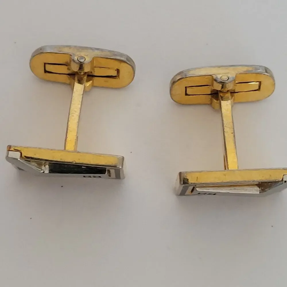 Givenchy Cufflinks Set Gold Silver Black Tone Rectangle Logo Vintage Designer